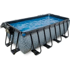 EXIT TOYS EXIT Frame Pool 4x2x1,22m (12v Sand Filter) - Grijs + Zonnedak -Buitenspeelgoed Winkel exit frame pool 4x2x1 22m 12v sand filter grijs zonnedak a305964 2