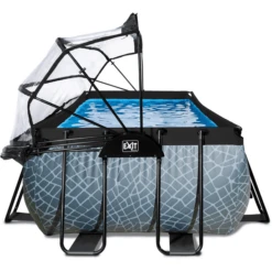 EXIT TOYS EXIT Frame Pool 4x2x1,22m (12v Sand Filter) - Grijs + Zonnedak -Buitenspeelgoed Winkel exit frame pool 4x2x1 22m 12v sand filter grijs zonnedak a305964 4