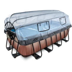 EXIT TOYS EXIT Frame Zwembad 4x2x1,22m (12v Sand Filter) - Houtoptiek + Zonnedak + Warmtepomp