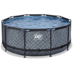 EXIT TOYS EXIT Stone Pool ø360x122cm Met Zandfilterpomp, Grijs -Buitenspeelgoed Winkel exit stone pool o360x122cm met zandfilterpomp grijs a294609 1