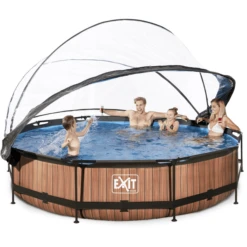 EXIT TOYS EXIT Wood Zwembad ø360x76cm Met Overkapping En Filterpomp - Bruin -Buitenspeelgoed Winkel exit wood zwembad o360x76cm met overkapping en filterpomp bruin a269445 4