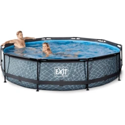 EXIT TOYS EXIT-zwembad Stone ø 360 X 76 Cm Met Filterpomp - Grijs -Buitenspeelgoed Winkel exit zwembad stone o 360 x 76 cm met filterpomp grijs a294977 4